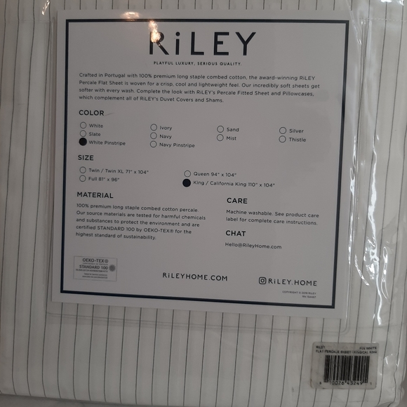 *RILEY Cotton Percale KING Flat Sheet White Pinstripe - Picture 6 of 8